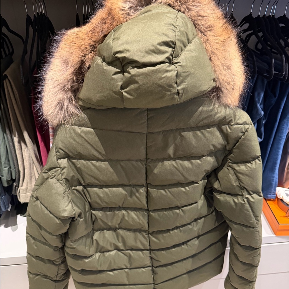Men's Olive Green Ski Jacket with Fur Hood - Picture 6 of 11